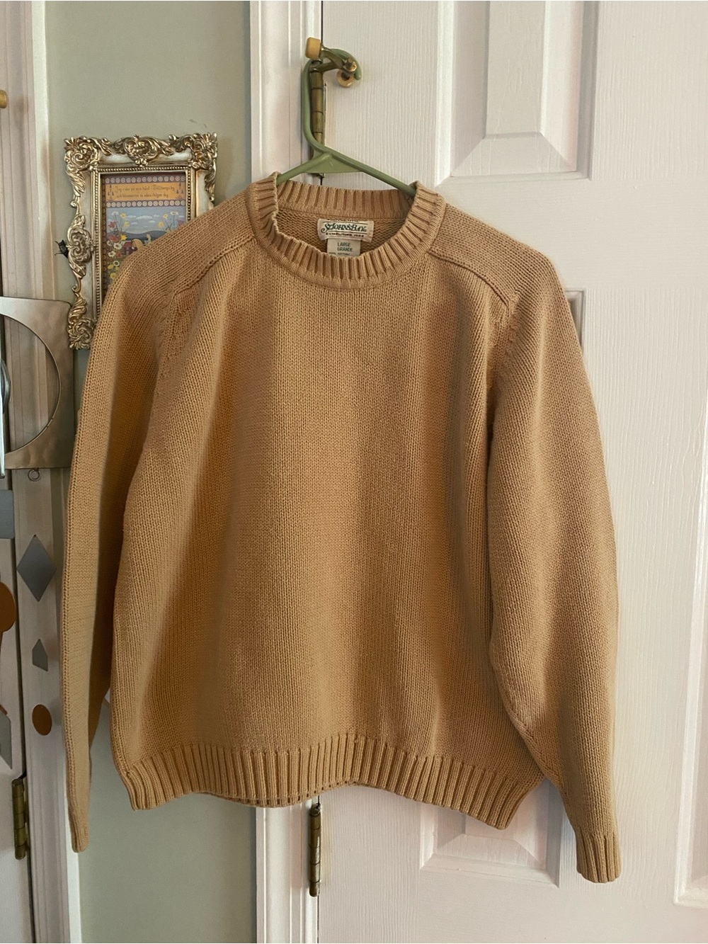 Vintage St John’s Bay Women’s Large 100% Cotton Tan/Camel Crewneck Sweater